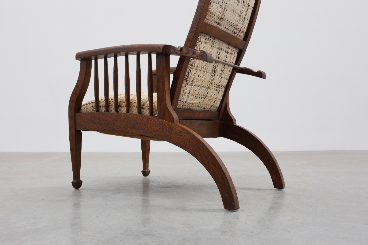 Fauteuil Arts & Crafts en chêne massif, style Belgique, années 1920-photo-4
