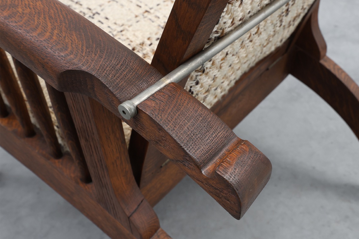 Fauteuil Arts & Crafts en chêne massif, style Belgique, années 1920-photo-6
