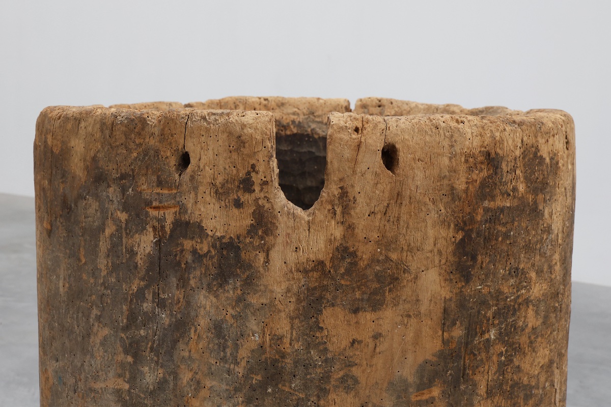 19th Century French Primitive Hollowed Oak Tree Trunk Planter-photo-5