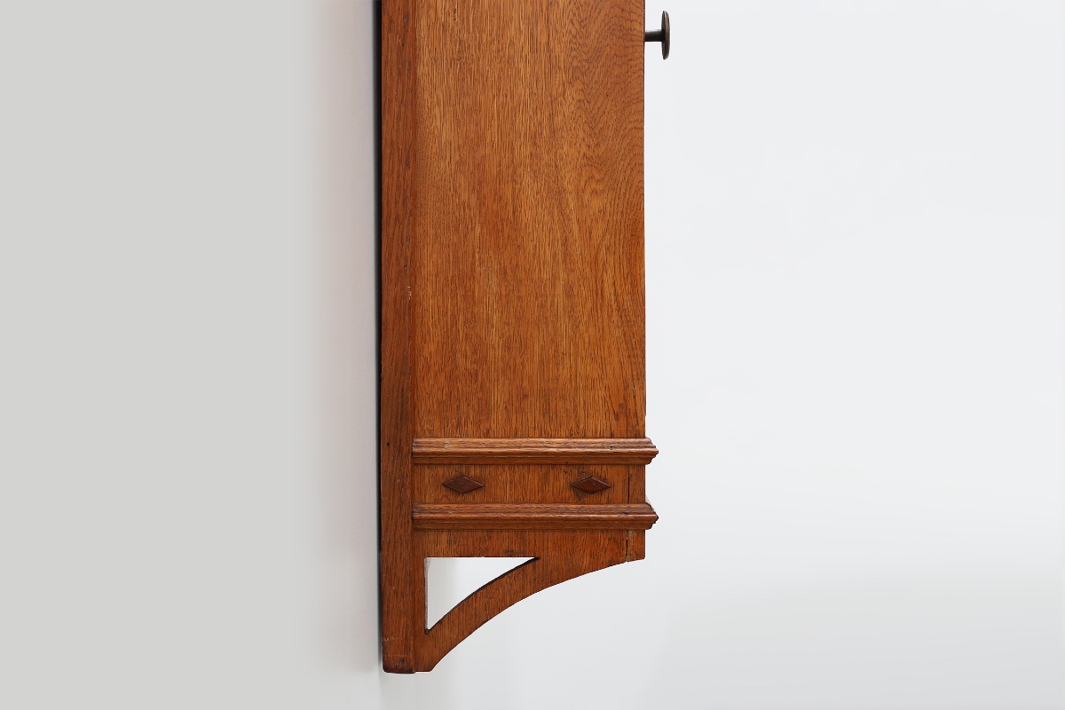 Art Deco Oak Wall Cabinet With Amber Glazed Door, Belgium Ca. 1925-photo-5