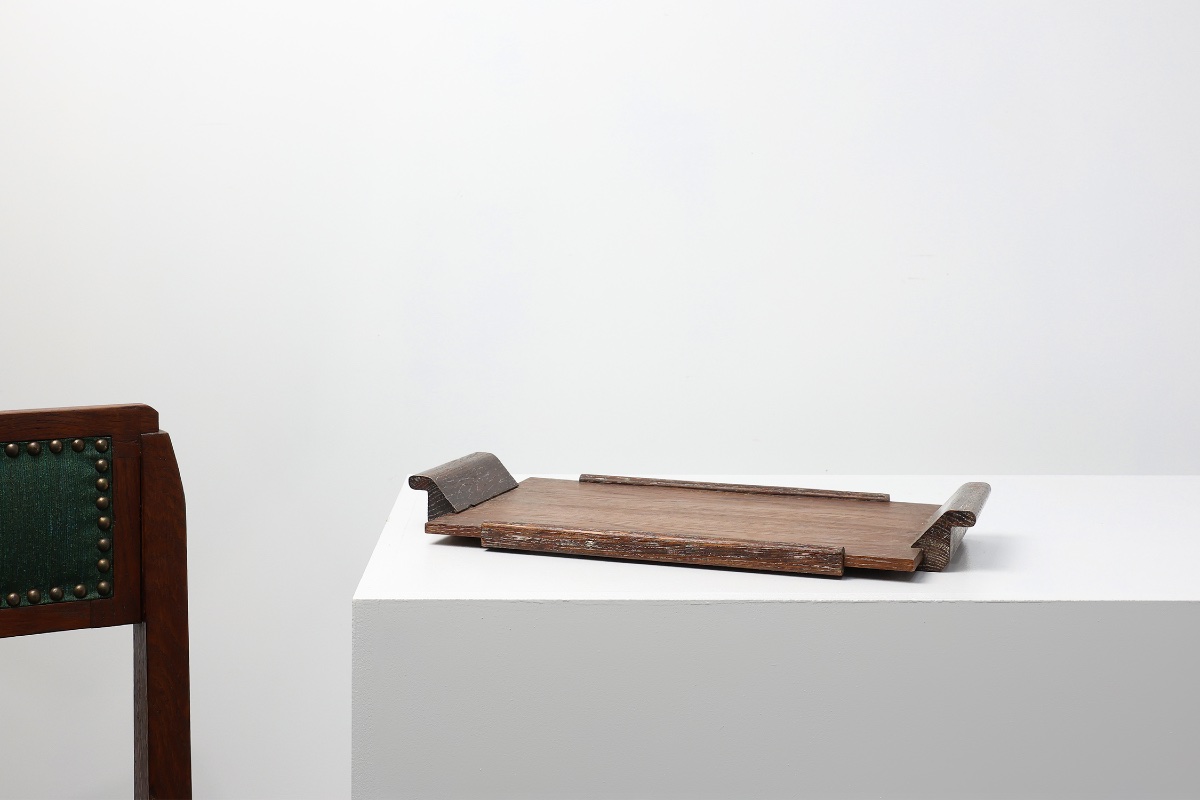 French Art Deco Cerused Oak Serving Tray With Raised Handles, 1920s-photo-2