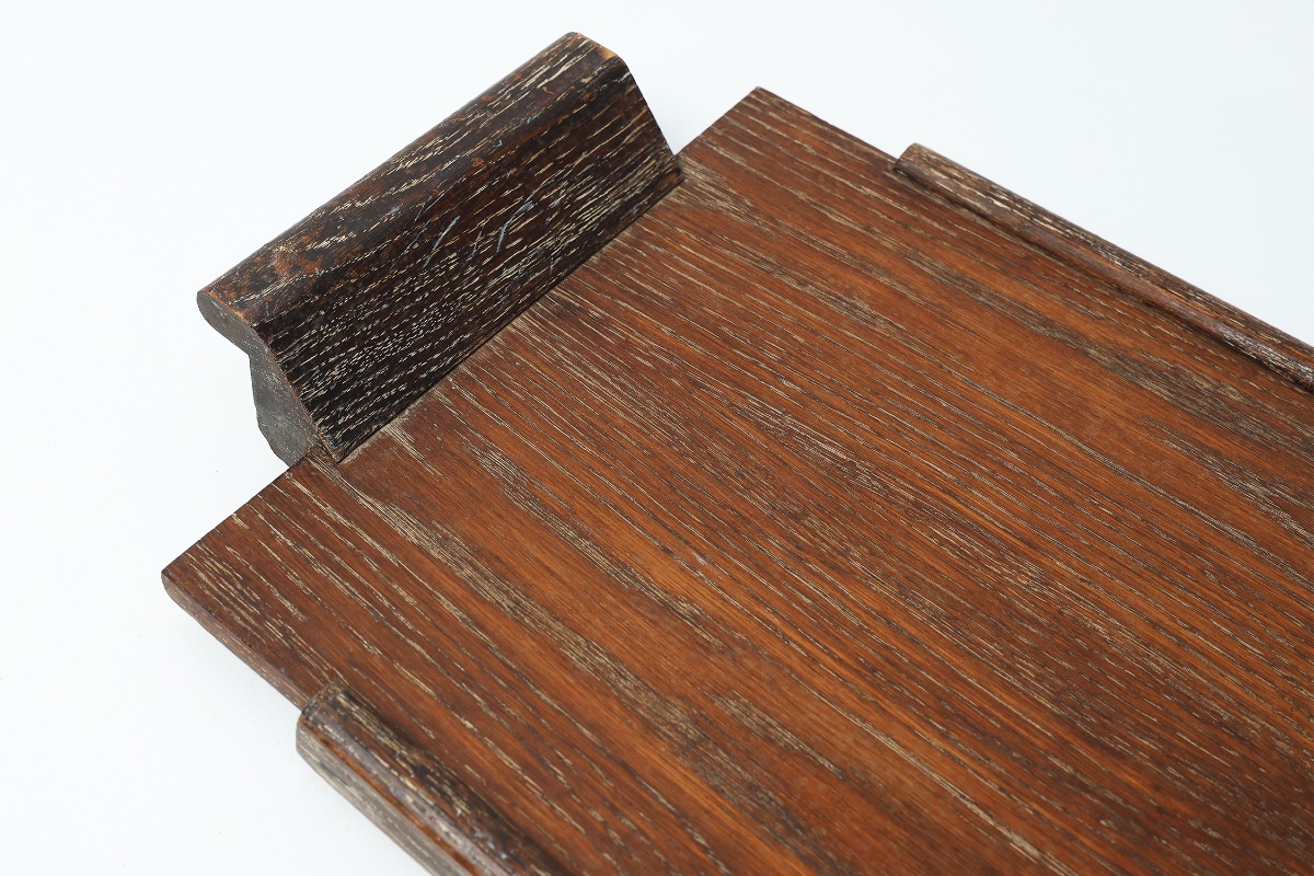 French Art Deco Cerused Oak Serving Tray With Raised Handles, 1920s-photo-3