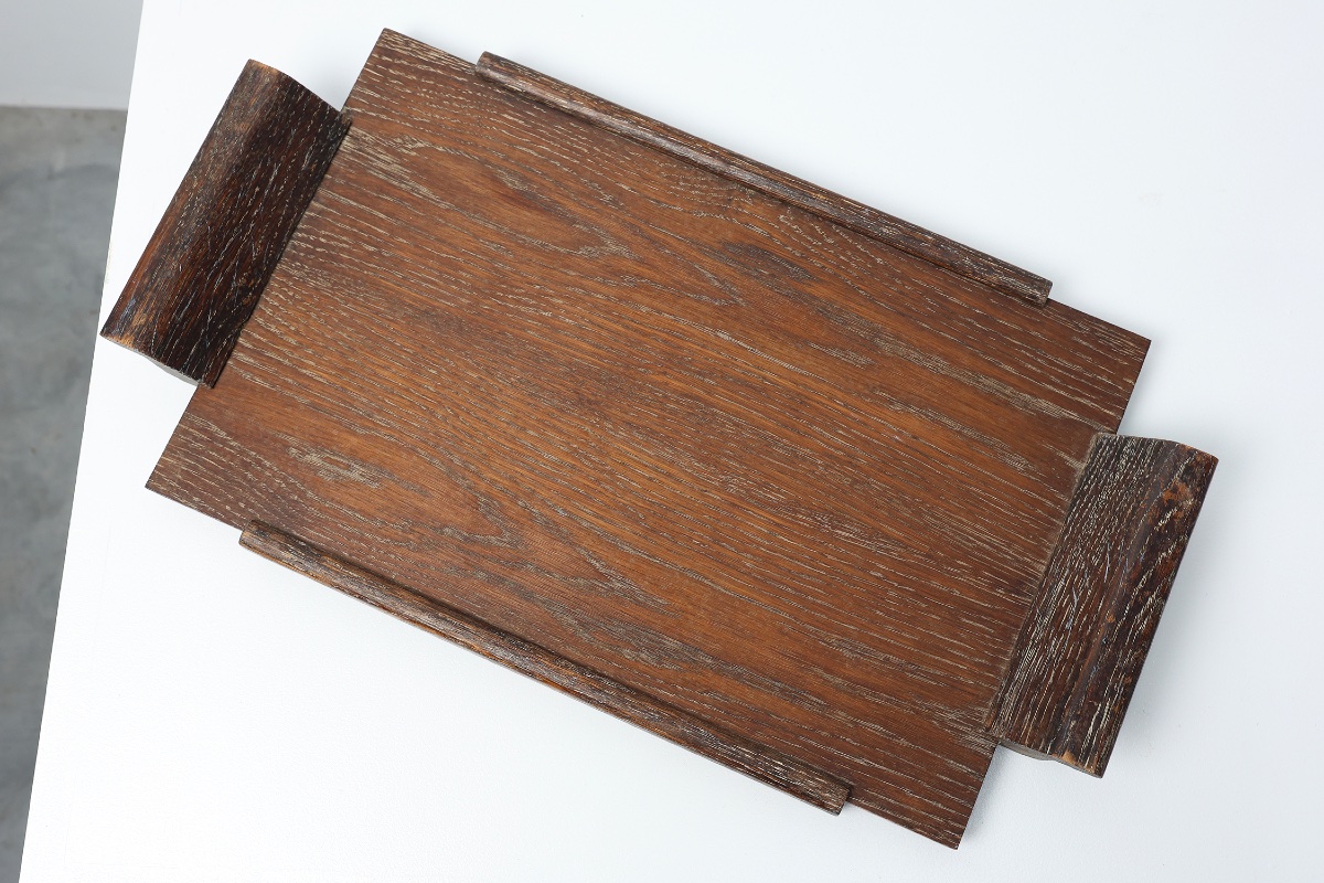 French Art Deco Cerused Oak Serving Tray With Raised Handles, 1920s-photo-2