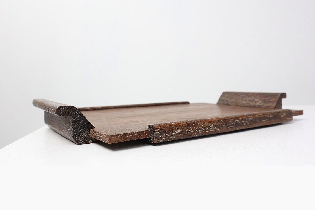 French Art Deco Cerused Oak Serving Tray With Raised Handles, 1920s-photo-4