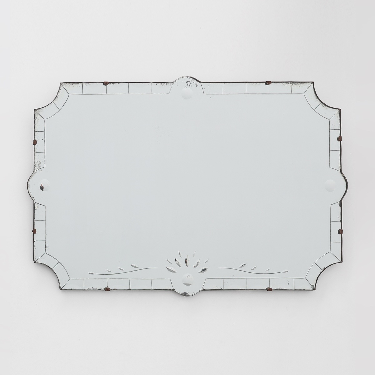 French Venetian Style Frameless Mirror With Engraved Floral Motif, Circa 1920