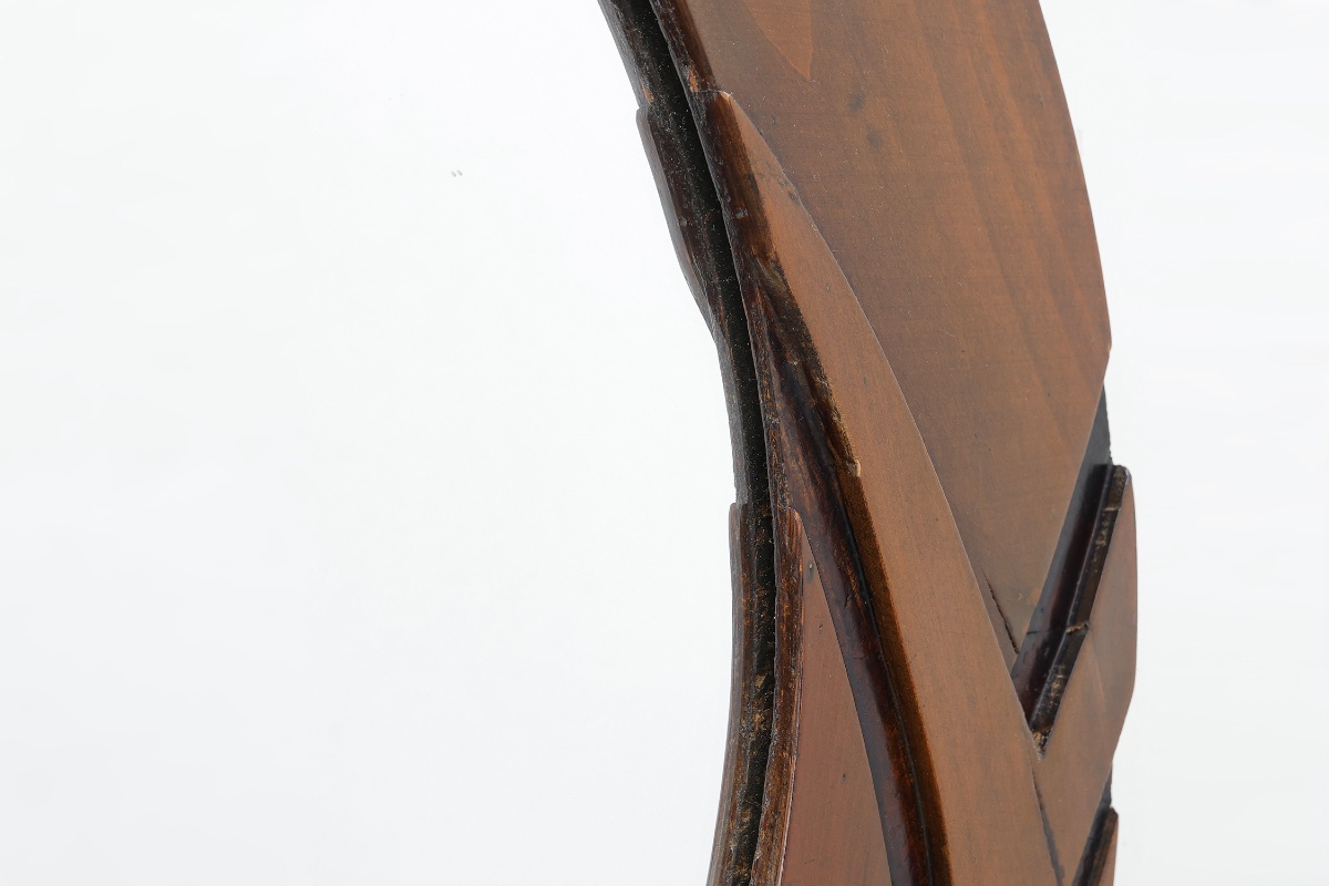 Belgian Art Deco Round Mirror With Geometric Wooden Frame, Circa 1920-photo-4