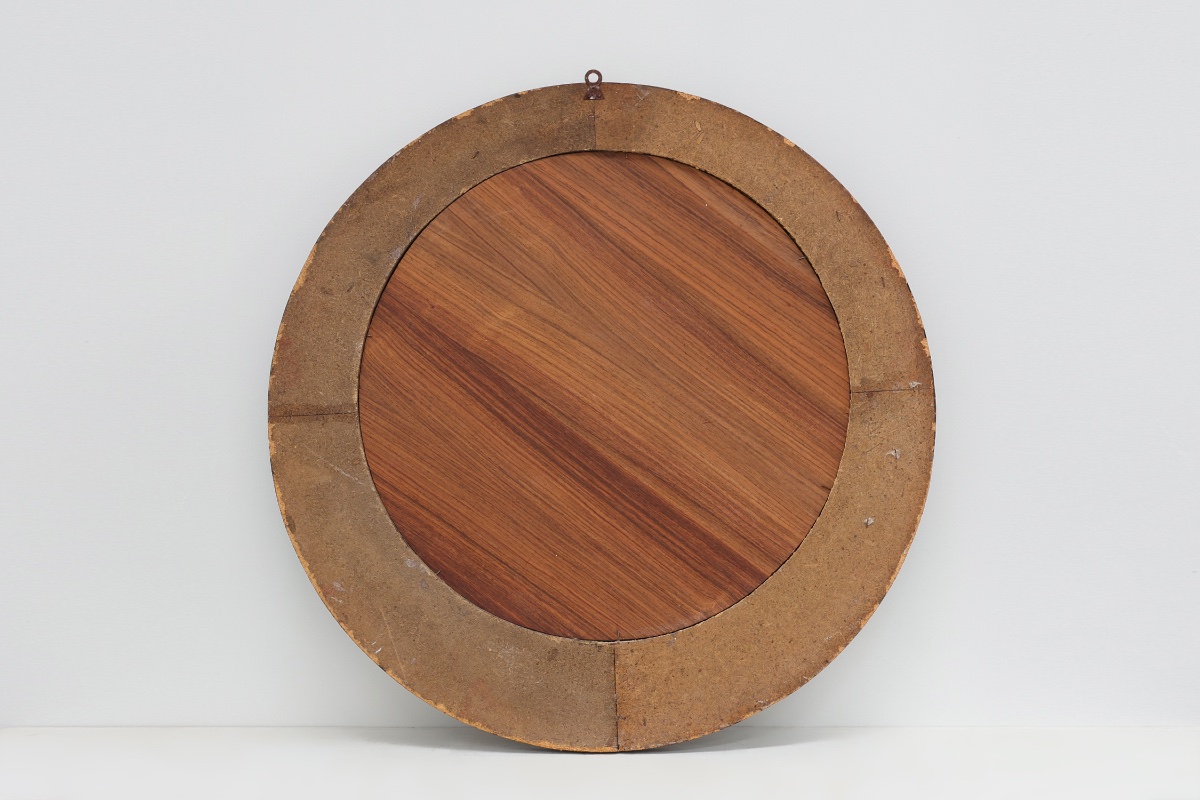 Belgian Art Deco Round Mirror With Geometric Wooden Frame, Circa 1920-photo-6