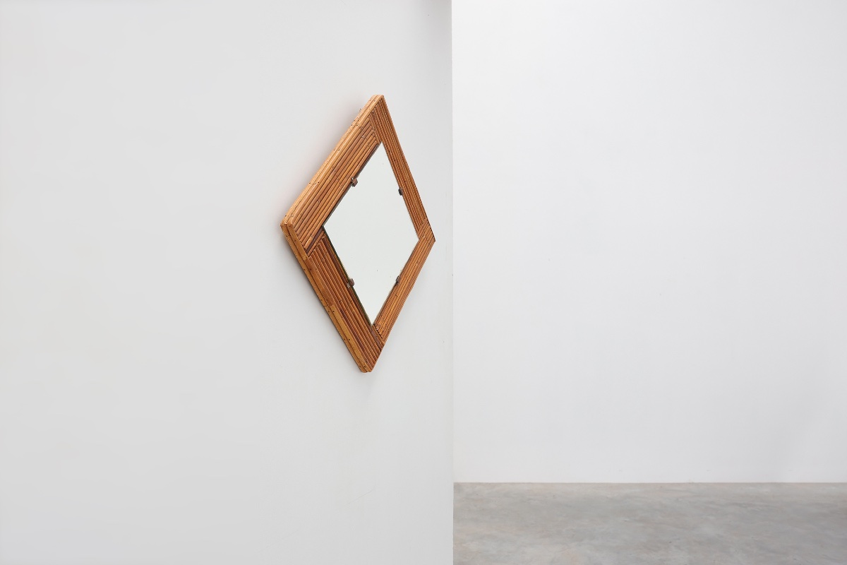 Mid Century Square Rattan Mirror, France, 1960s-photo-2