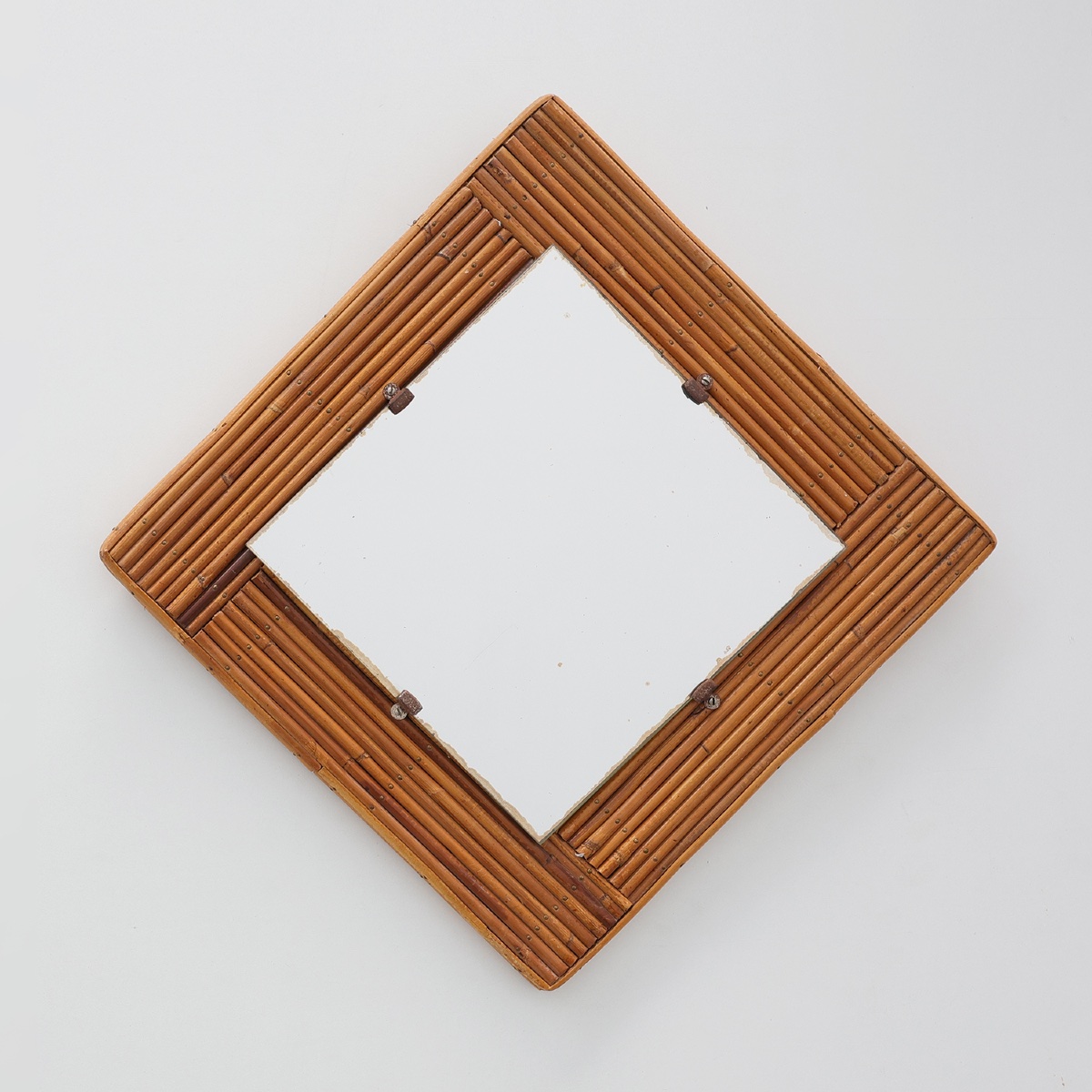 Mid Century Square Rattan Mirror, France, 1960s