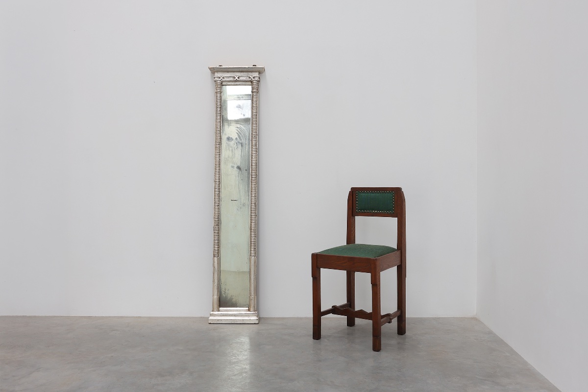 Neoclassical Silver Leaf Pier Mirror With Ringed Columns And Cornice, Italy, Ca. 1850-photo-2