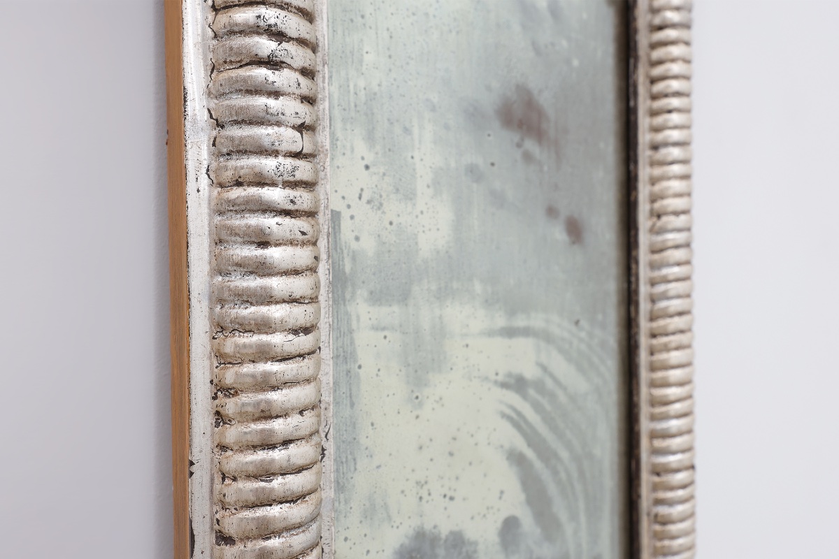 Neoclassical Silver Leaf Pier Mirror With Ringed Columns And Cornice, Italy, Ca. 1850-photo-4