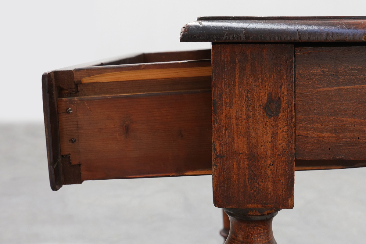 French Louis XIII Walnut Side Table With Drawer And Turned Legs, Circa 1850-photo-1