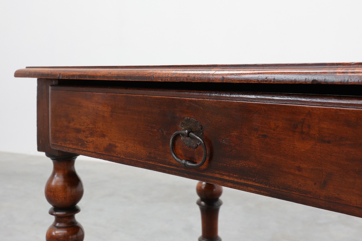 French Louis XIII Walnut Side Table With Drawer And Turned Legs, Circa 1850-photo-2