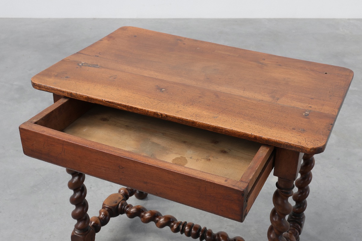 French Barley Twist Walnut Side Table With Drawer, Circa 1880-photo-4