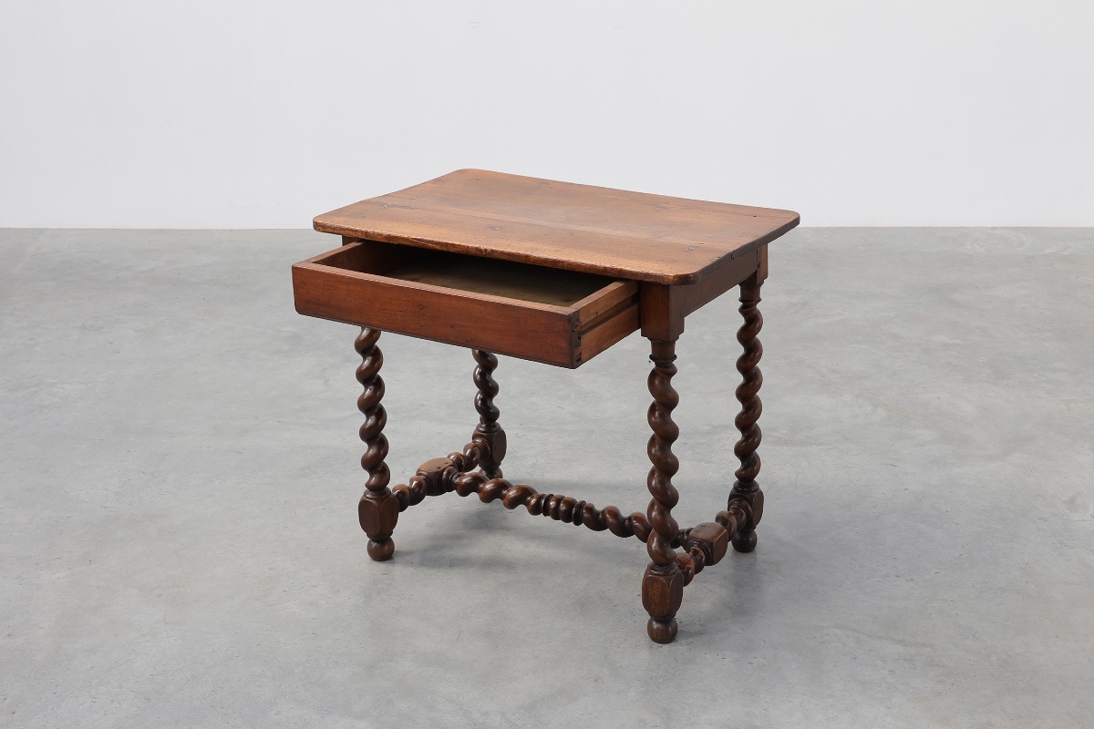 French Barley Twist Walnut Side Table With Drawer, Circa 1880-photo-1