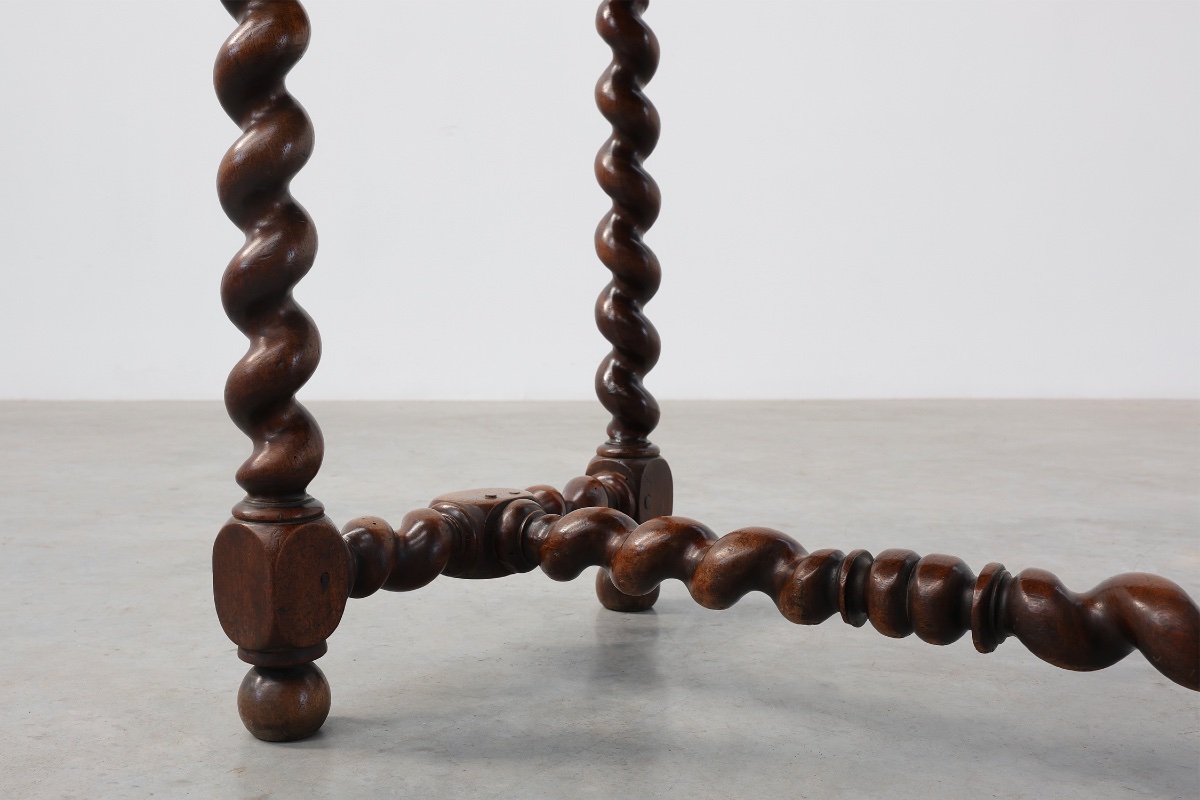 French Barley Twist Walnut Side Table With Drawer, Circa 1880-photo-4