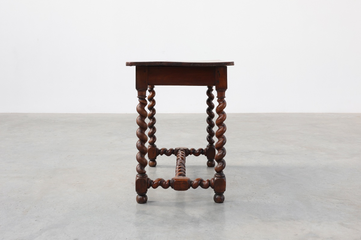 French Barley Twist Walnut Side Table With Drawer, Circa 1880-photo-8