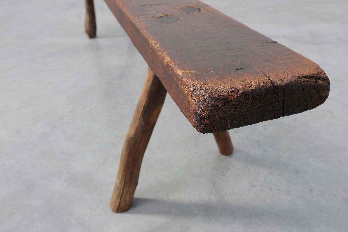 French Primitive Farmhouse Bench With Splayed Legs, 19th Century-photo-3