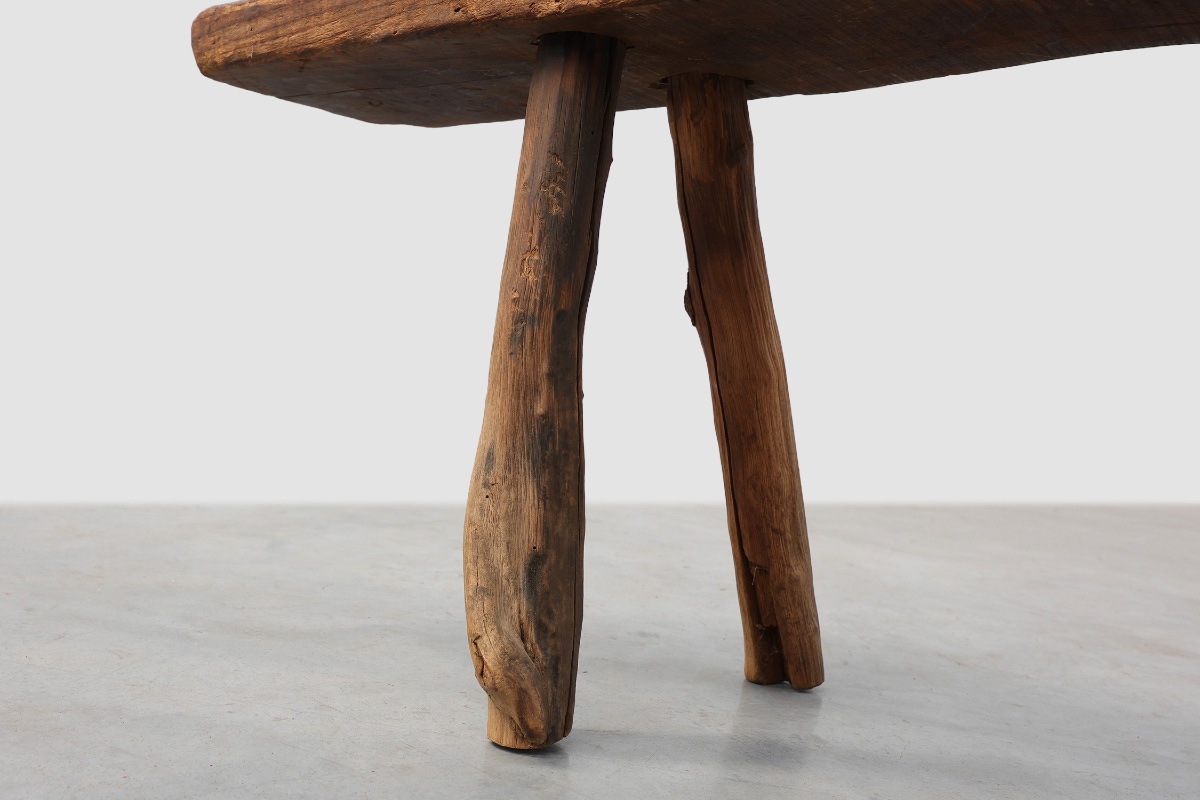 French Primitive Farmhouse Bench With Splayed Legs, 19th Century-photo-4