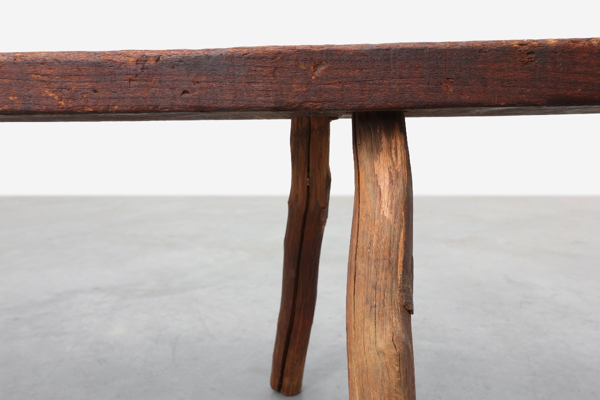 French Primitive Farmhouse Bench With Splayed Legs, 19th Century-photo-6