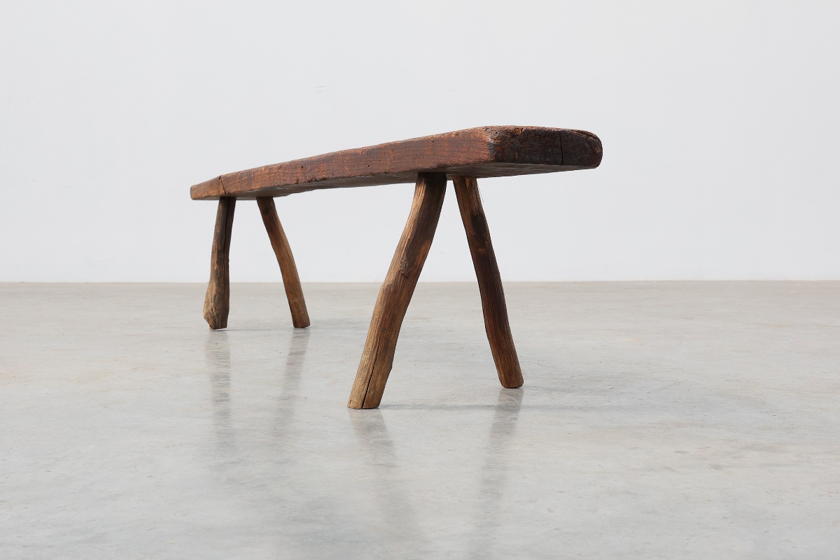 French Primitive Farmhouse Bench With Splayed Legs, 19th Century-photo-7