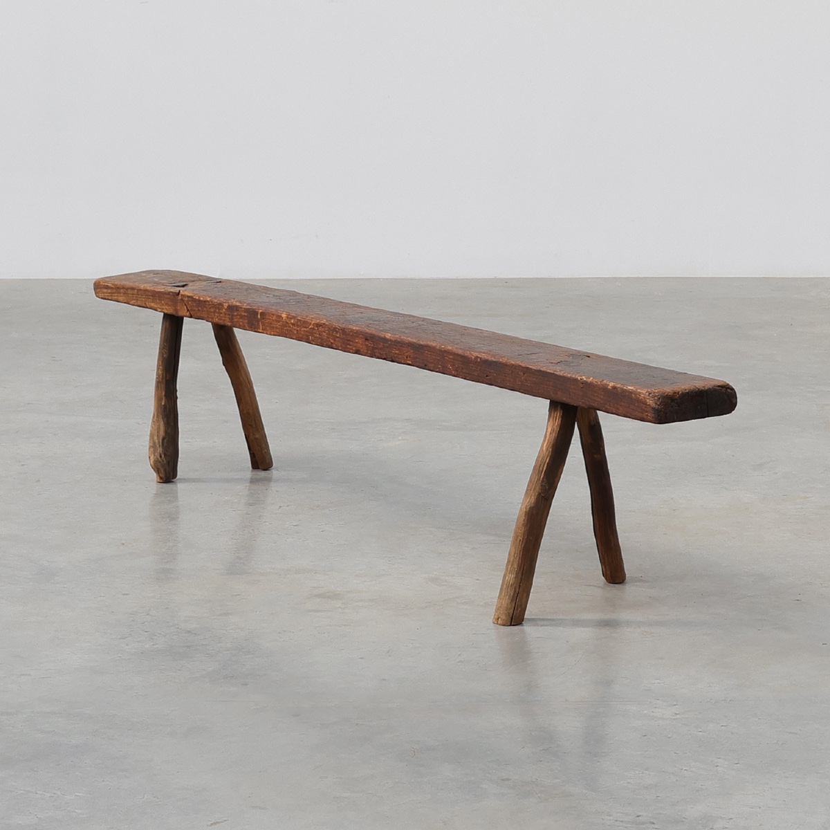 French Primitive Farmhouse Bench With Splayed Legs, 19th Century