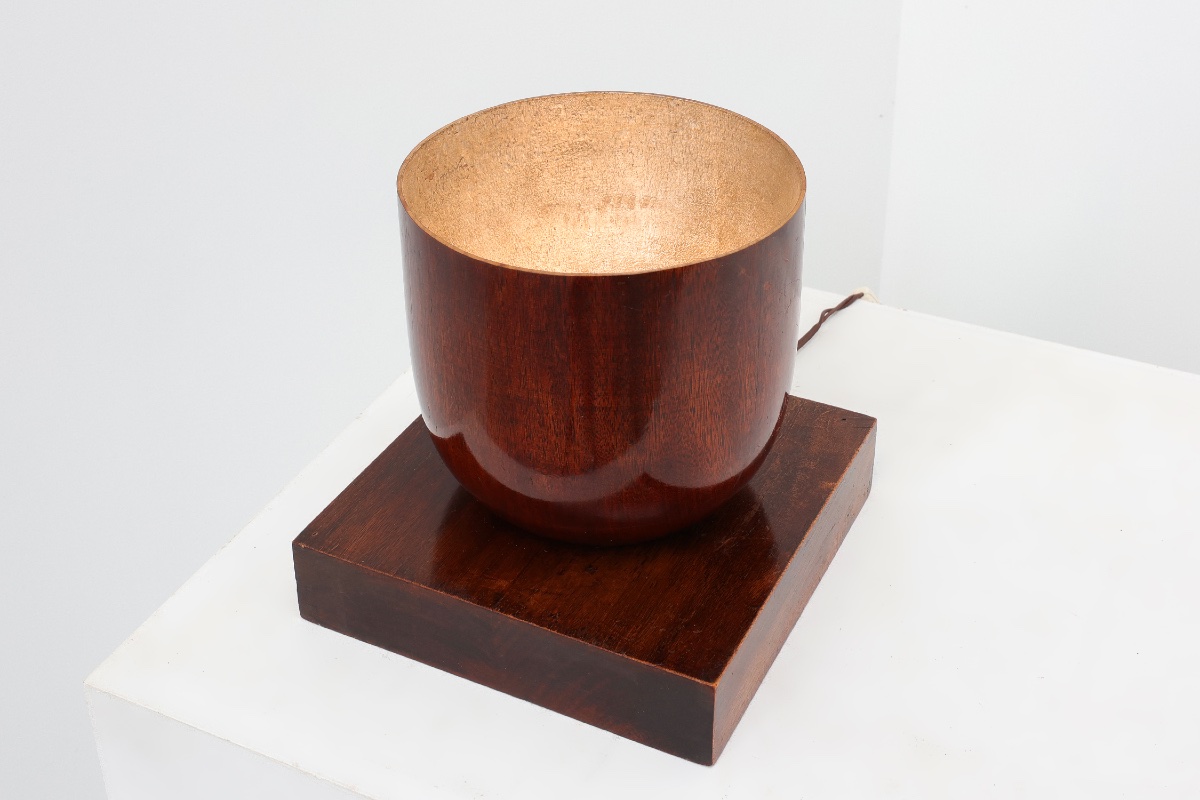 Sculptural Art Deco Wooden Uplight On Square Base, France Circa 1920-photo-3