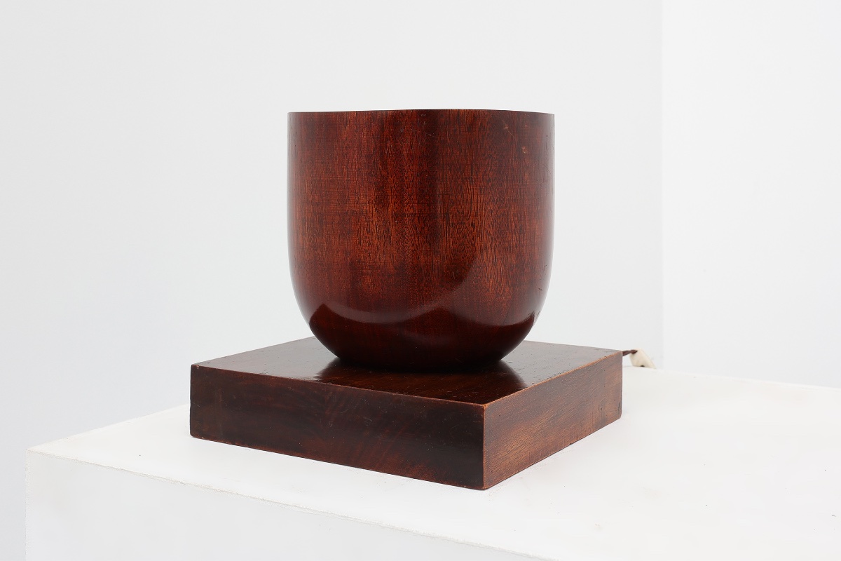 Sculptural Art Deco Wooden Uplight On Square Base, France Circa 1920-photo-2