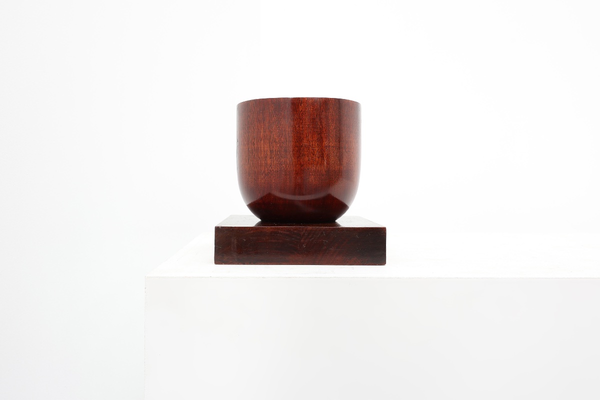 Sculptural Art Deco Wooden Uplight On Square Base, France Circa 1920-photo-4