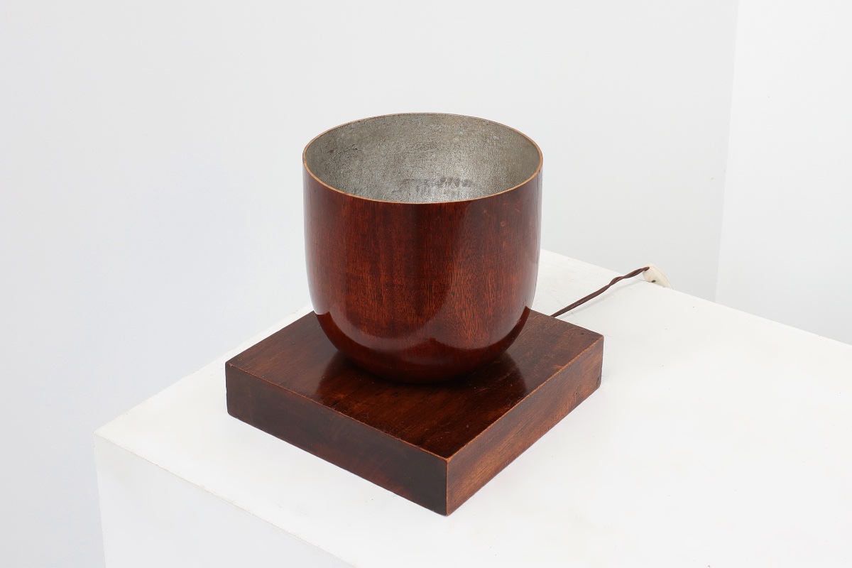 Sculptural Art Deco Wooden Uplight On Square Base, France Circa 1920-photo-8
