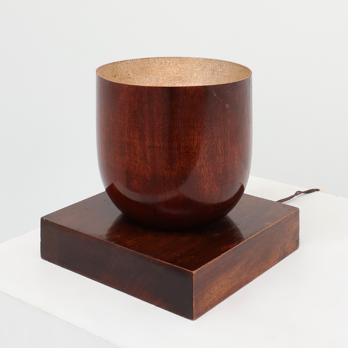 Sculptural Art Deco Wooden Uplight On Square Base, France Circa 1920