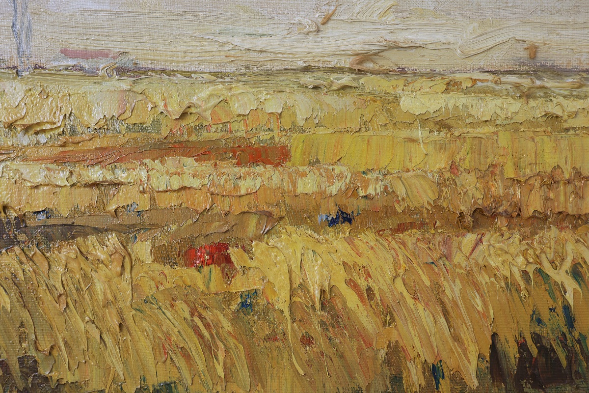 Paysage impressionniste belge de champ de blé, huile sur toile, XXe siècle-photo-3