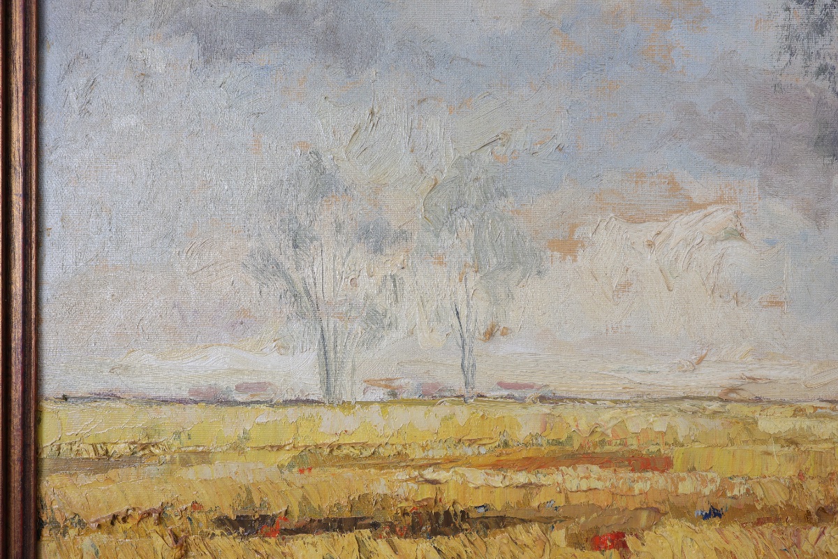 Paysage impressionniste belge de champ de blé, huile sur toile, XXe siècle-photo-4