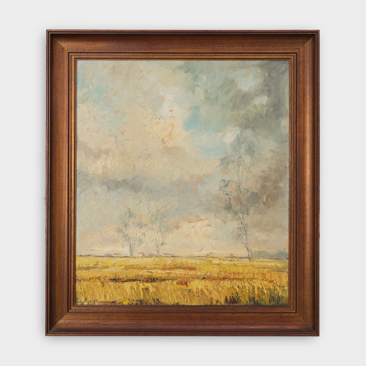 Paysage impressionniste belge de champ de blé, huile sur toile, XXe siècle