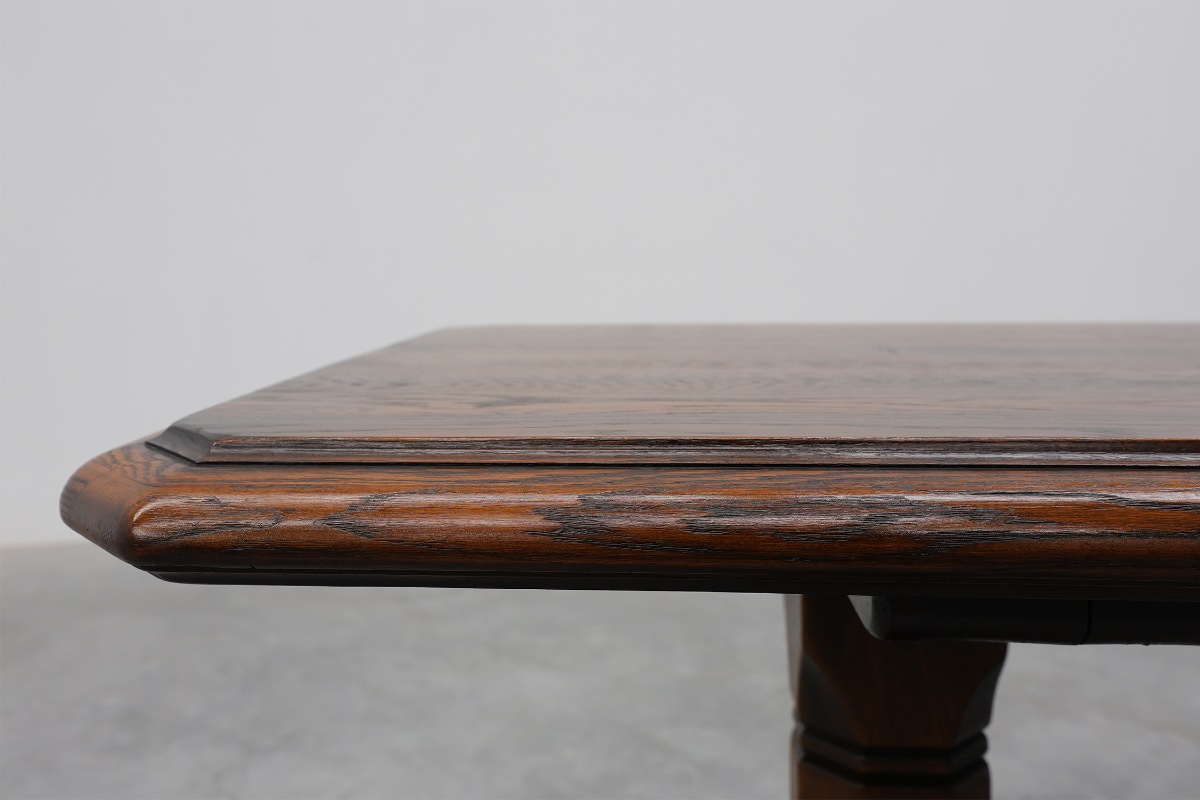 French Refectory Style Oak Dining Table With Turned Double Pedestal Base, 20th Century-photo-3
