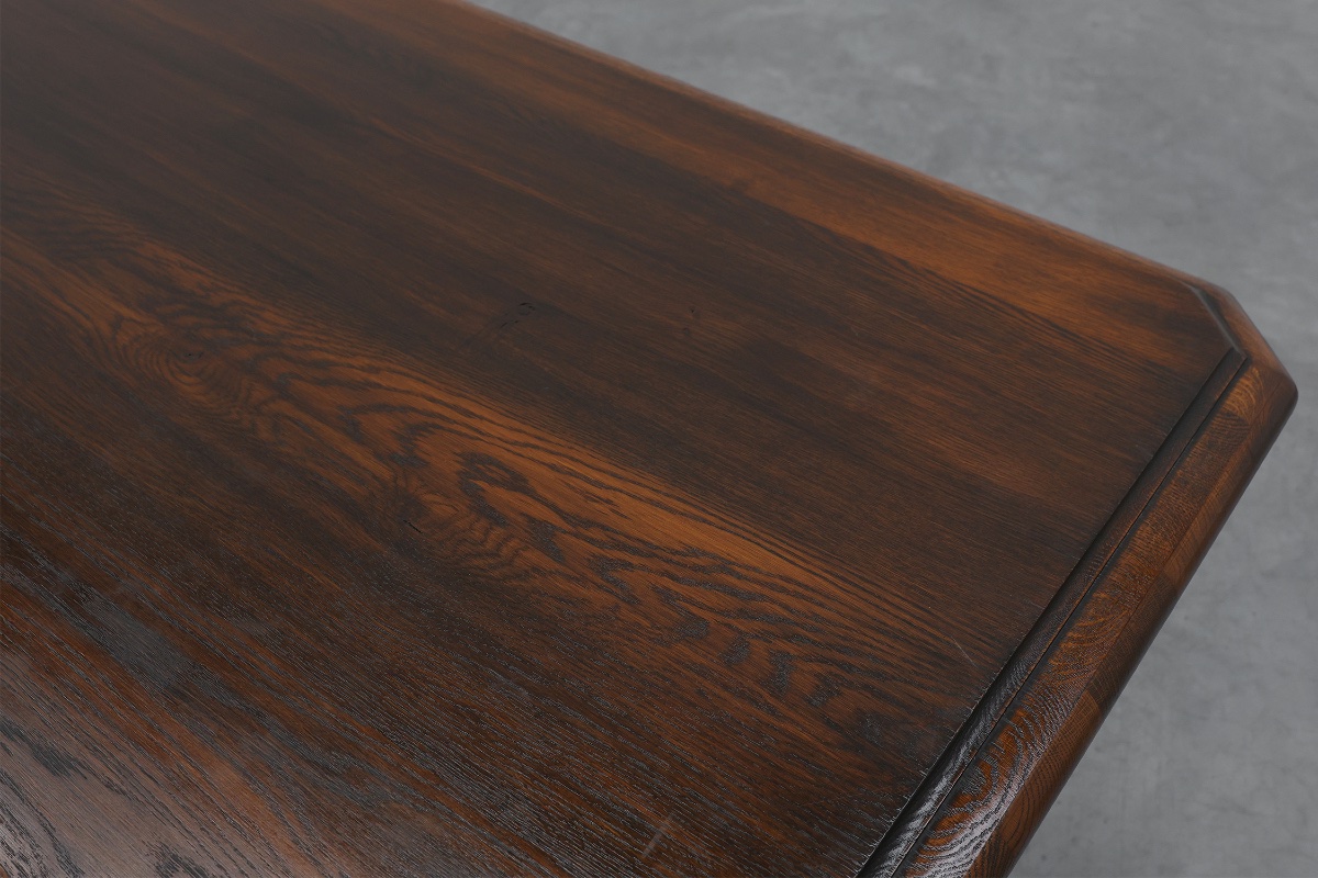 French Refectory Style Oak Dining Table With Turned Double Pedestal Base, 20th Century-photo-6