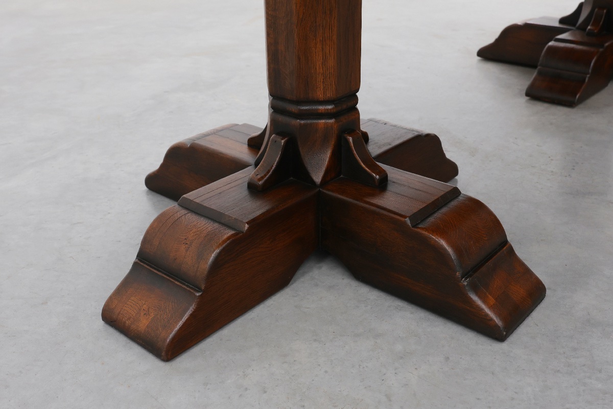 French Refectory Style Oak Dining Table With Turned Double Pedestal Base, 20th Century-photo-7