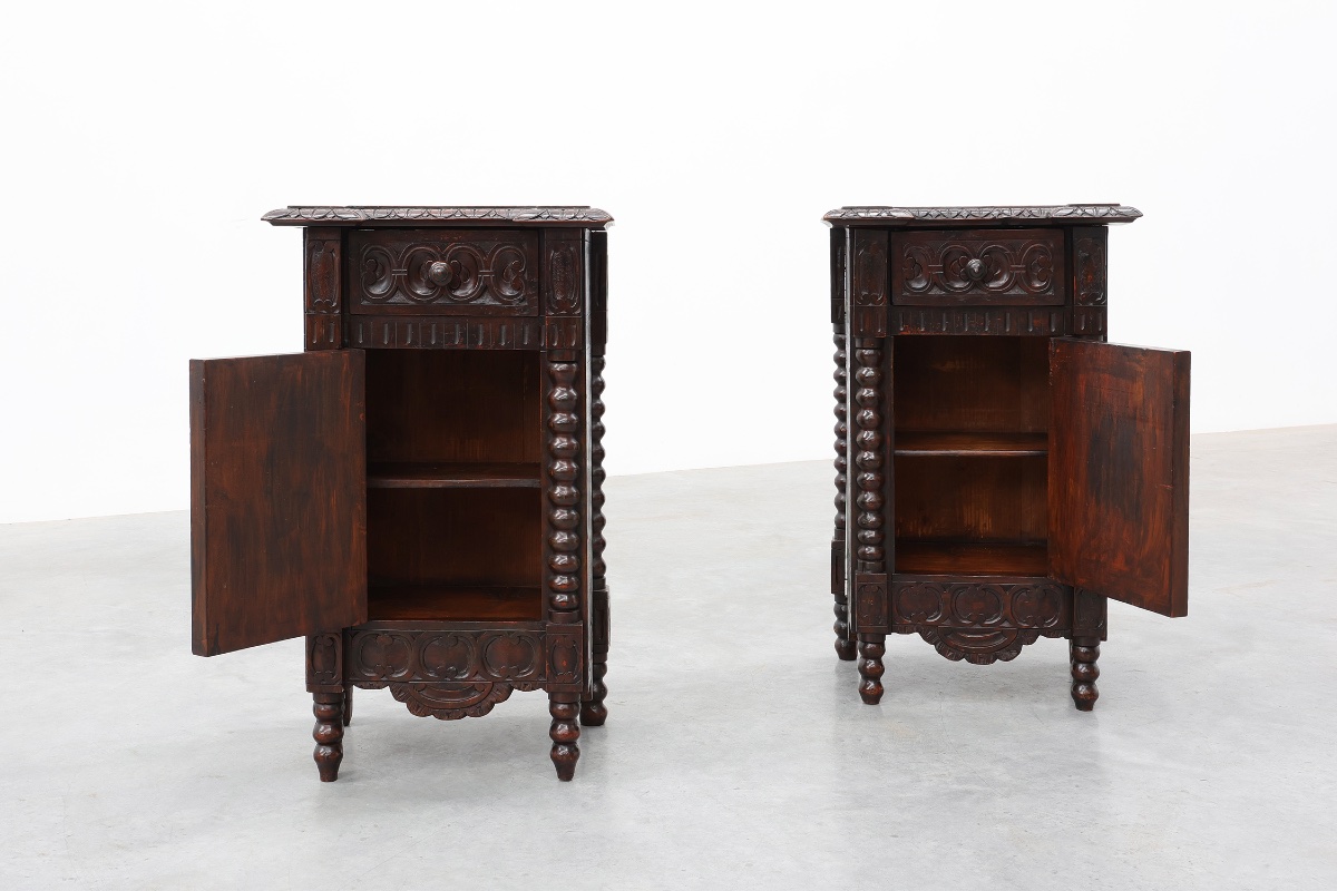 Pair Of Breton Carved Oak Bedside Cabinets, France, Circa 1900-photo-3