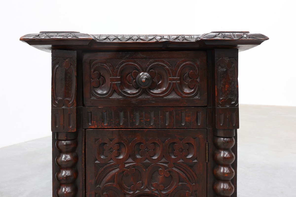 Pair Of Breton Carved Oak Bedside Cabinets, France, Circa 1900-photo-4
