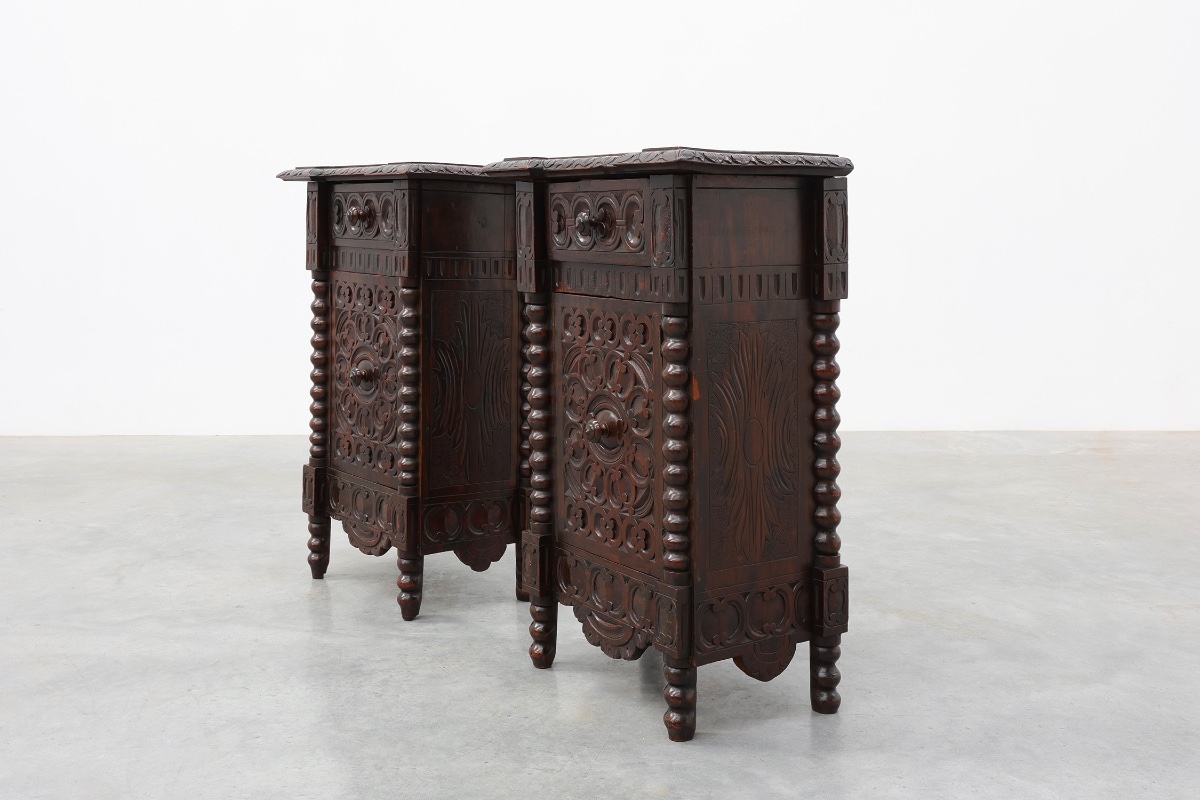 Pair Of Breton Carved Oak Bedside Cabinets, France, Circa 1900-photo-2