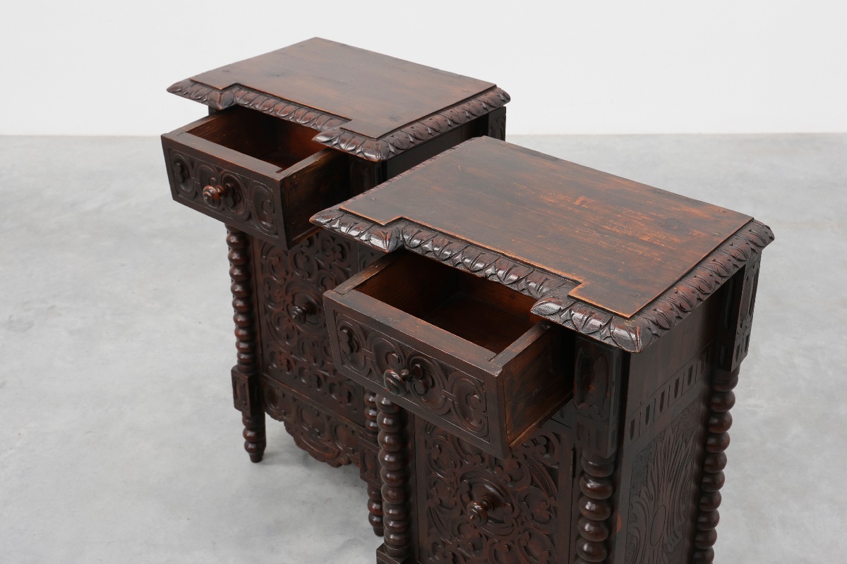 Pair Of Breton Carved Oak Bedside Cabinets, France, Circa 1900-photo-6