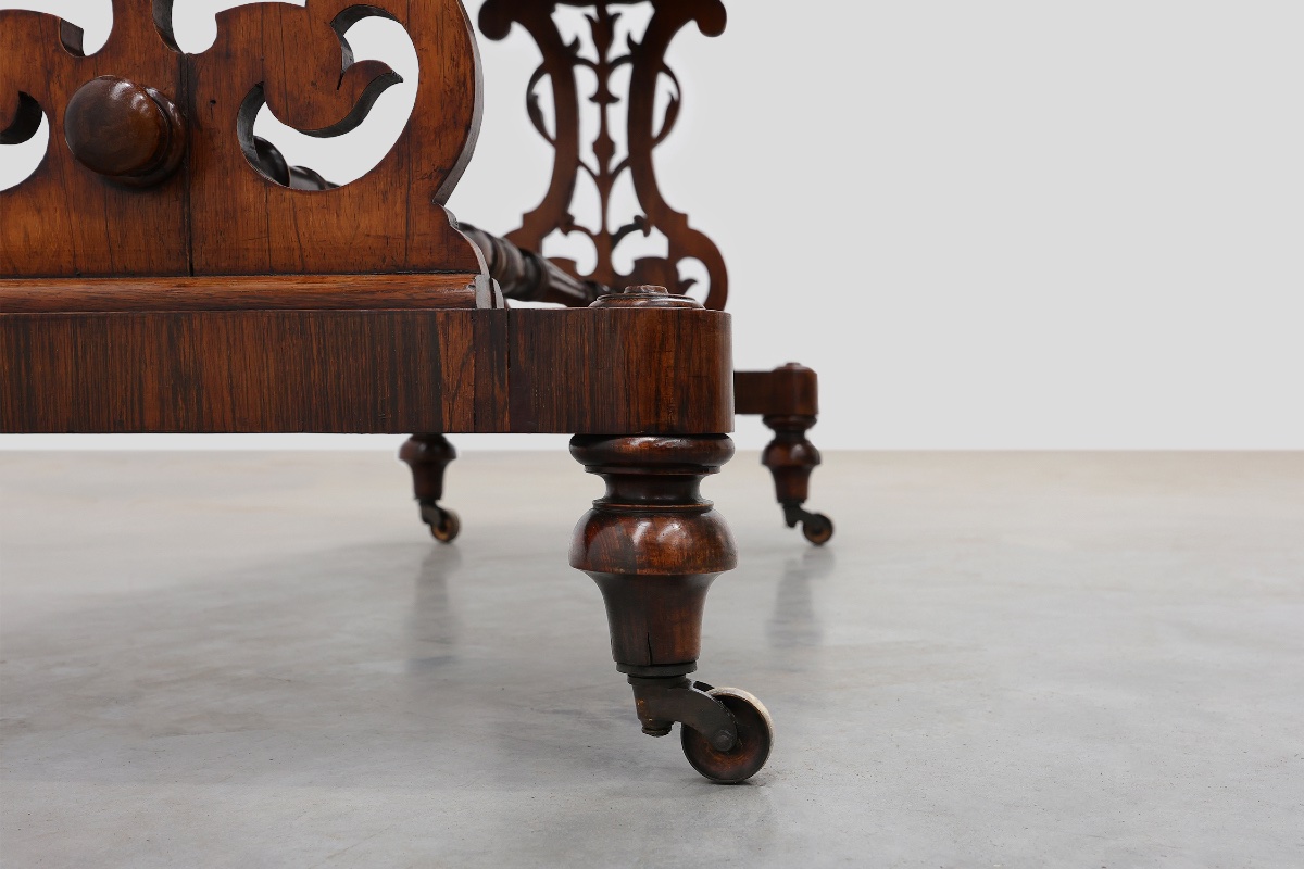 Victorian Walnut Side Table With Inlaid Top And Pierced Scroll Ends, England, Circa 1870-photo-4