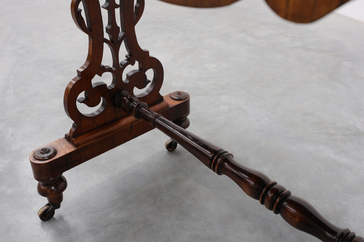 Victorian Walnut Side Table With Inlaid Top And Pierced Scroll Ends, England, Circa 1870-photo-5