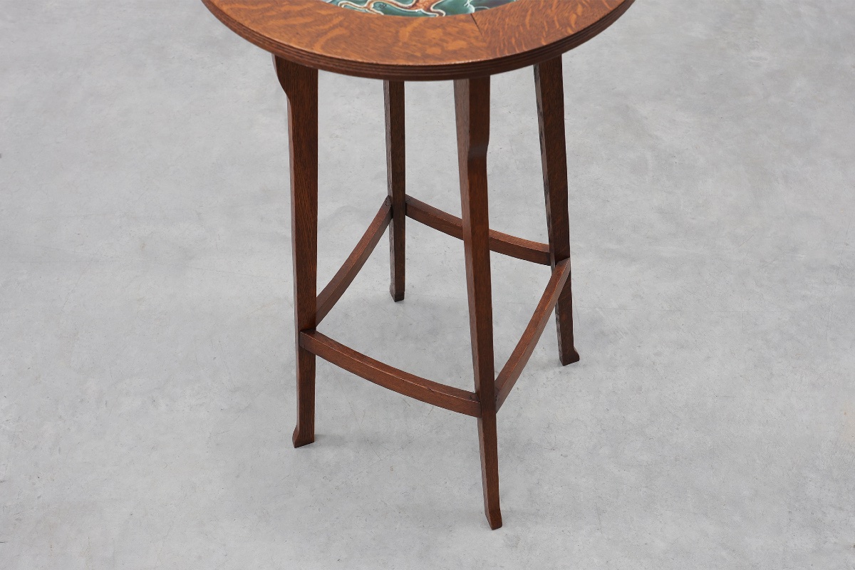 Art Nouveau Side Table With Swan Tile Top, Belgium, Circa 1920-photo-6
