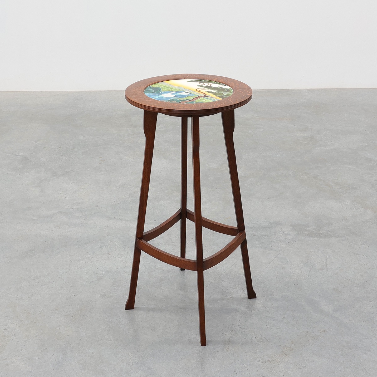 Art Nouveau Side Table With Swan Tile Top, Belgium, Circa 1920