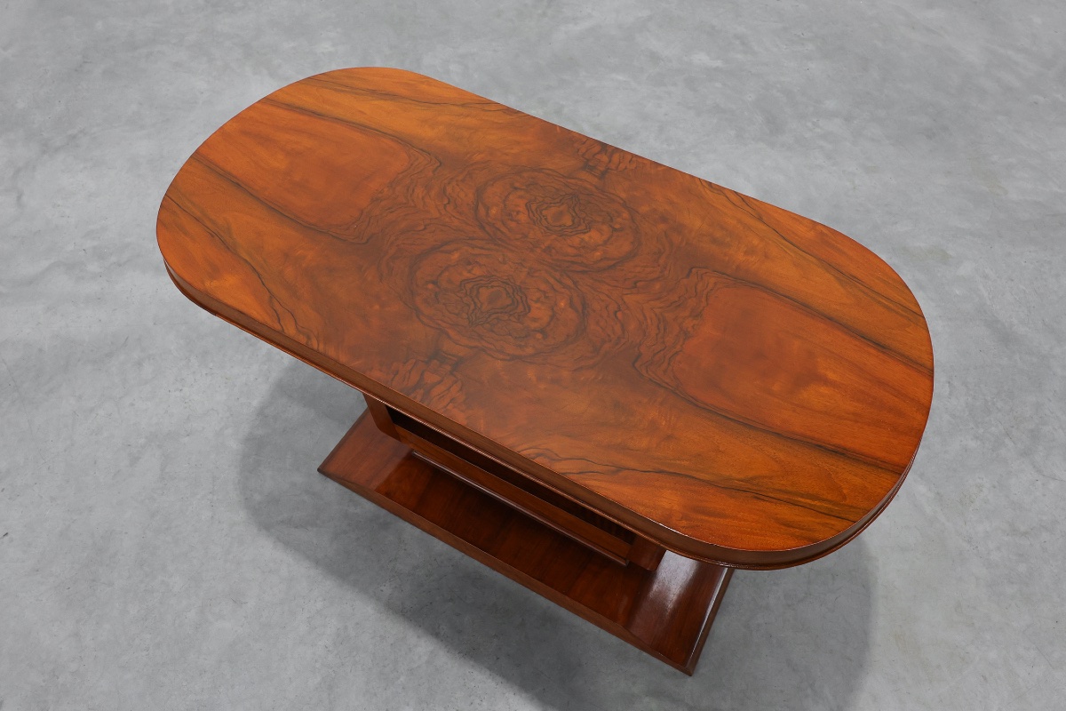 Art Deco Coffee Table In Walnut Veneer, Belgium, Circa 1920-photo-4