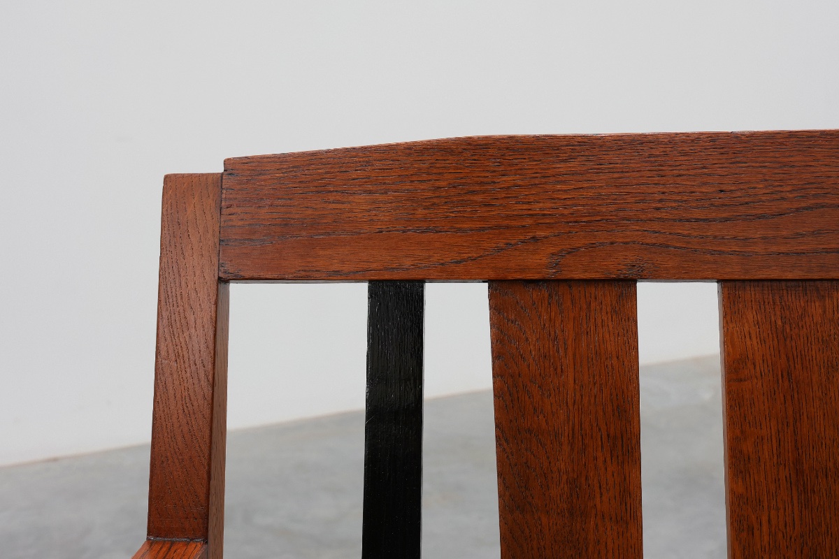 Amsterdamse School Oak Armchair With Green Velvet Seat, Netherlands, 1920s-photo-2