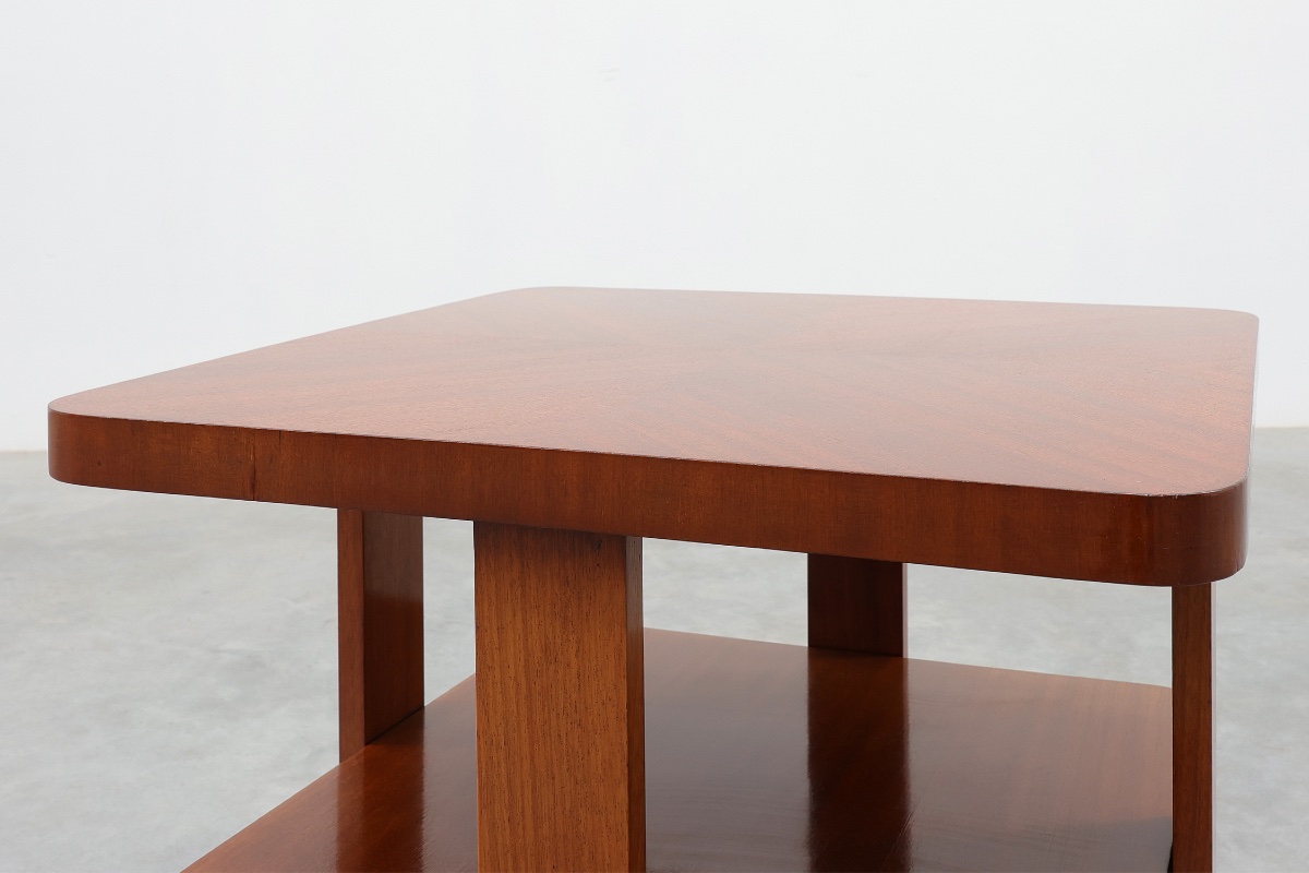 Art Deco Walnut Veneer Side Table With Shelf, Belgium, 1920s-photo-3