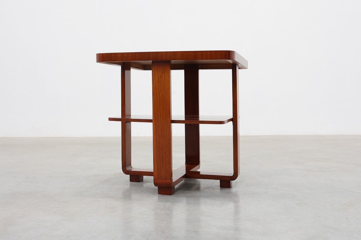 Art Deco Walnut Veneer Side Table With Shelf, Belgium, 1920s-photo-1