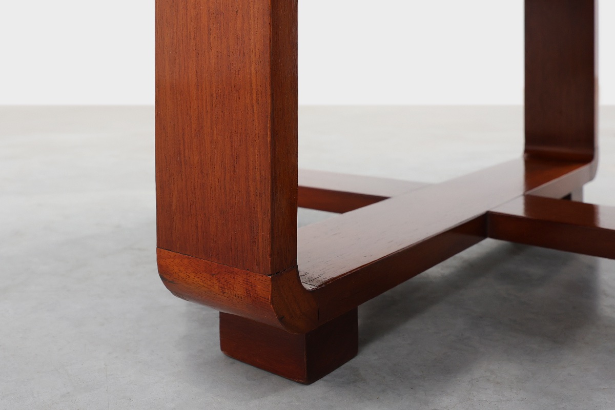 Art Deco Walnut Veneer Side Table With Shelf, Belgium, 1920s-photo-5